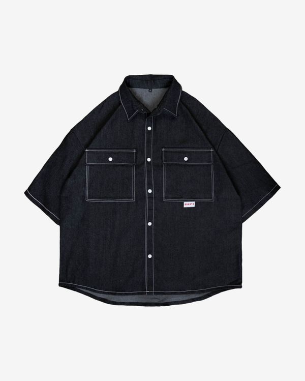 Рубашка Джинсовая с Коротким Рукавом Черная - фото 1