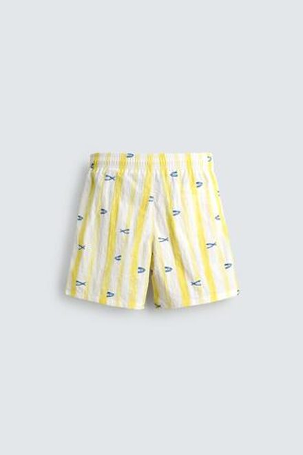 ZARA ДЛИННЫЕ ПЛАВКИ С ПРИНТОМ «РЫБЫ», БЕЛЫЙ
