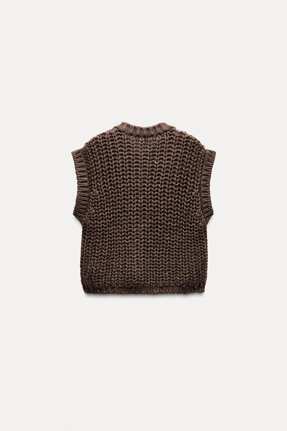 ZARA ЖИЛЕТ КРУПНОЙ ВЯЗКИ, КОРИЧНЕВЫЙ