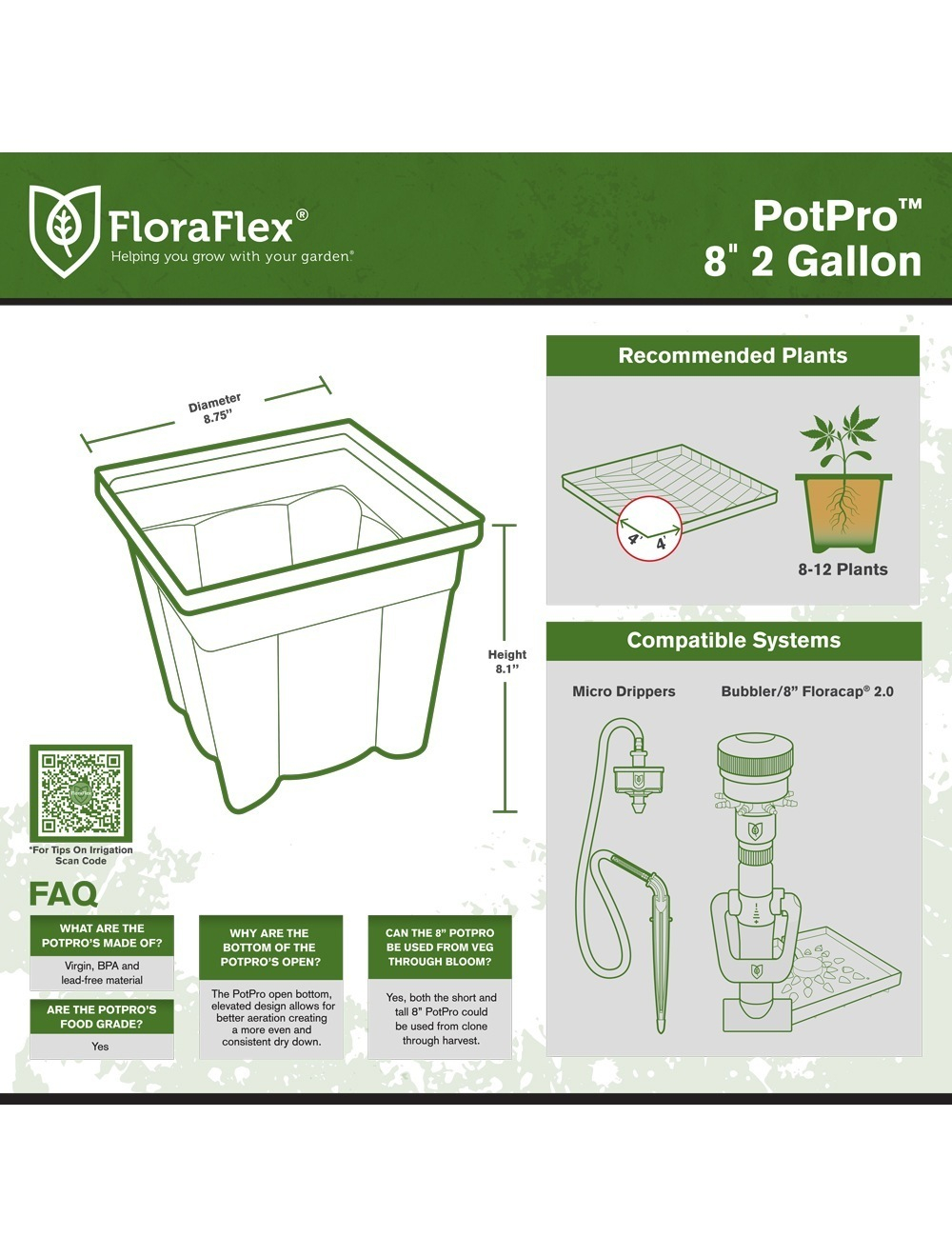 Ведро PotPro 8" высокое квадратное 2 GAL (7,5 л)