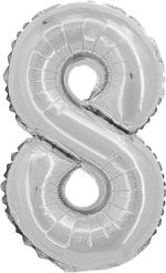 Шар с клапаном (16"/41 см) Мини-цифра, 8, Серебро
