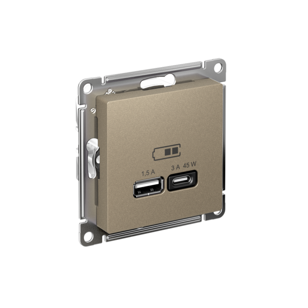 Розетка USB AtlasDesign тип A+C 45Вт QC PD высокоскор. ЗУ механизм шампань SE ATN000529