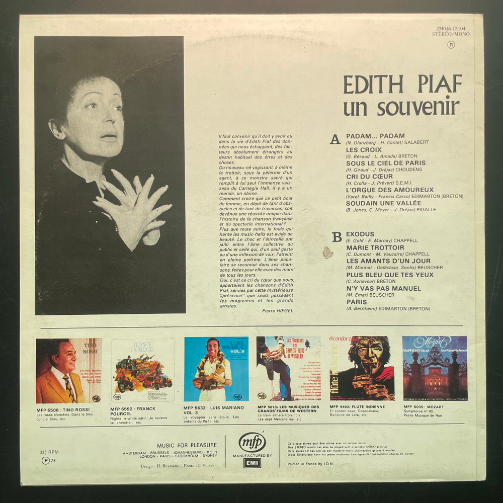 Edith Piaf ‎– Un Souvenir (Франция 1973г.)