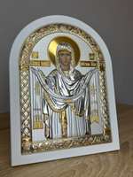 Покрова, икона арочная, белое дерево 150х200