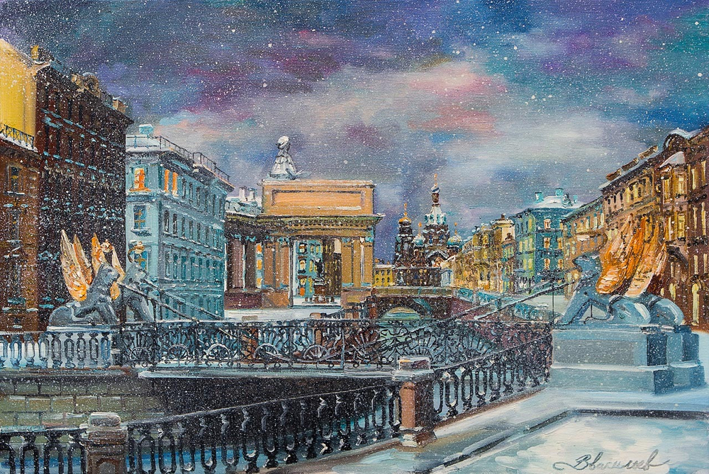 Картина маслом "Банковский мост. Снегопад" Васильев