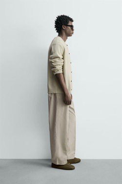 ZARA БРЮКИ STRAIGHT FIT ИЗ КОНОПЛИ И ХЛОПКА, ПЕСОЧНЫЙ