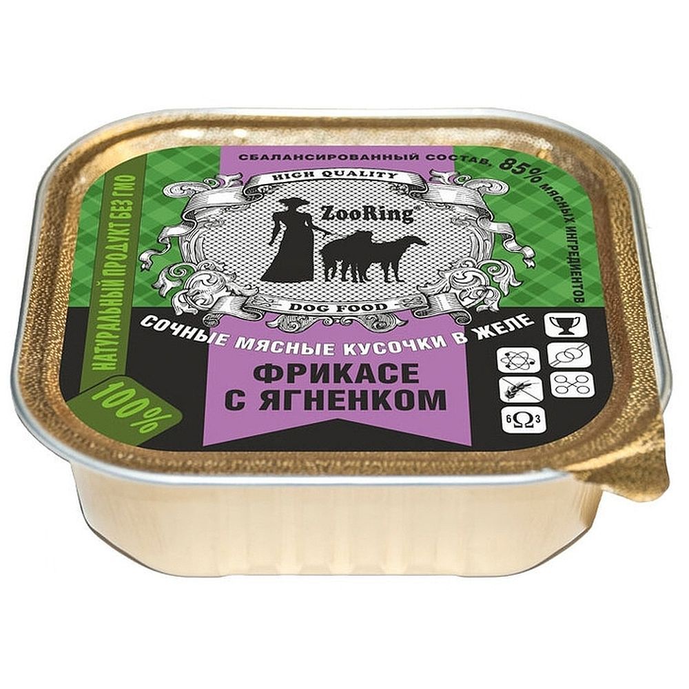 Консервы ZooRing для собак кусочки в желе 100г, Фрикасе с Ягненком
