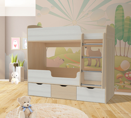 Кровать двухъярусная КарИВи Малыш Двойняшка  Дуб Молочный Белое Дерево