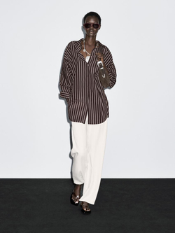 Massimo Dutti Рубашка свободного кроя в полоску, коричневый