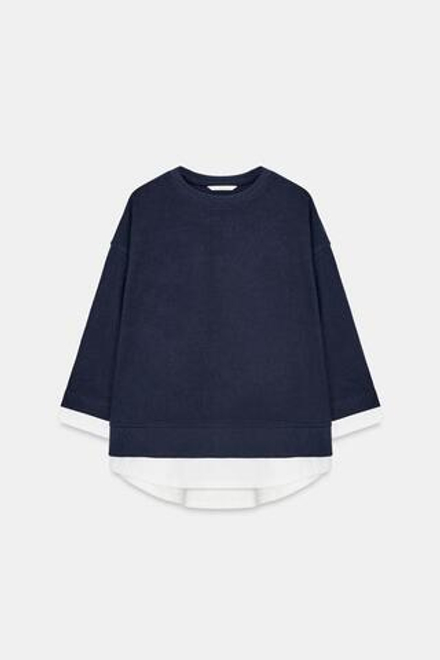 ZARA КОМБИНИРОВАННАЯ ТОЛСТОВКА С ДЛИННЫМИ РУКАВАМИ, МОРСКОЙ СИНИЙ