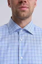 Сорочка мужская VESTER длинный рукав, голубая в клетку, хлопок/лиоцелл 55641 08