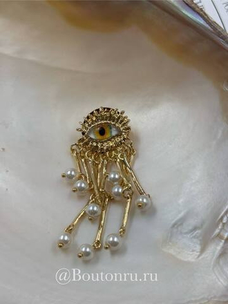 Брошь Скиап. "Глаз" золотистая с имитацией жемчуга