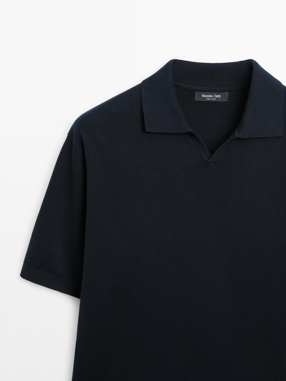 Massimo Dutti Трикотажный свитер из смесового хлопка с воротником-поло, темно-синий