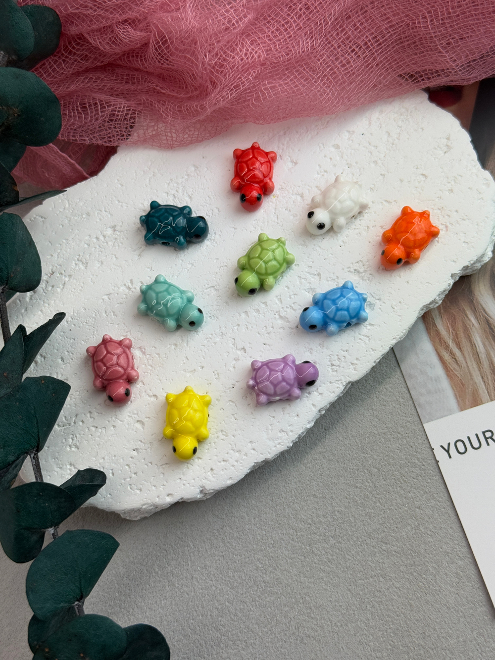 Керамические бусины "Черепашка", МИКС 12*19 мм, 10 штук