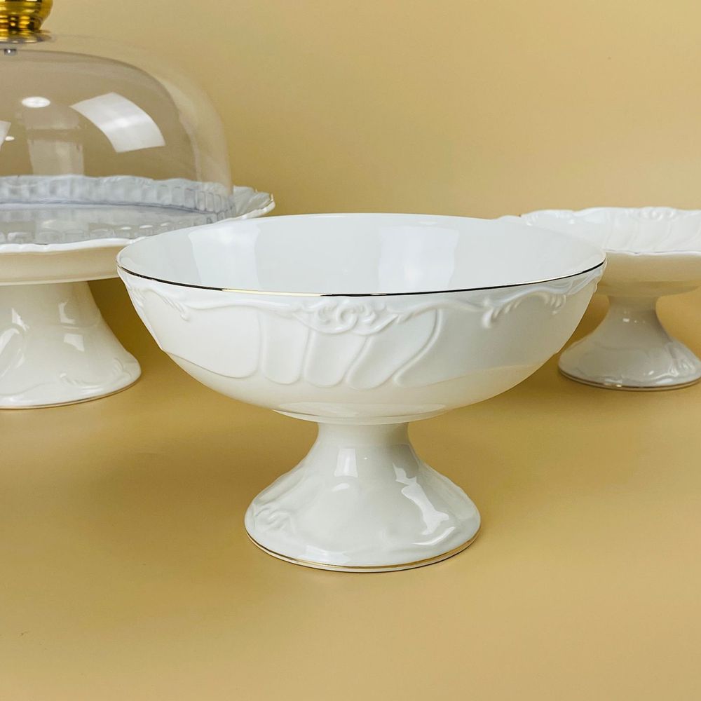 Lenardi 109-254 Фруктовница 20х12см на ножке КРОКУС ЗОЛОТО в под.уп.(х6)Фарфор