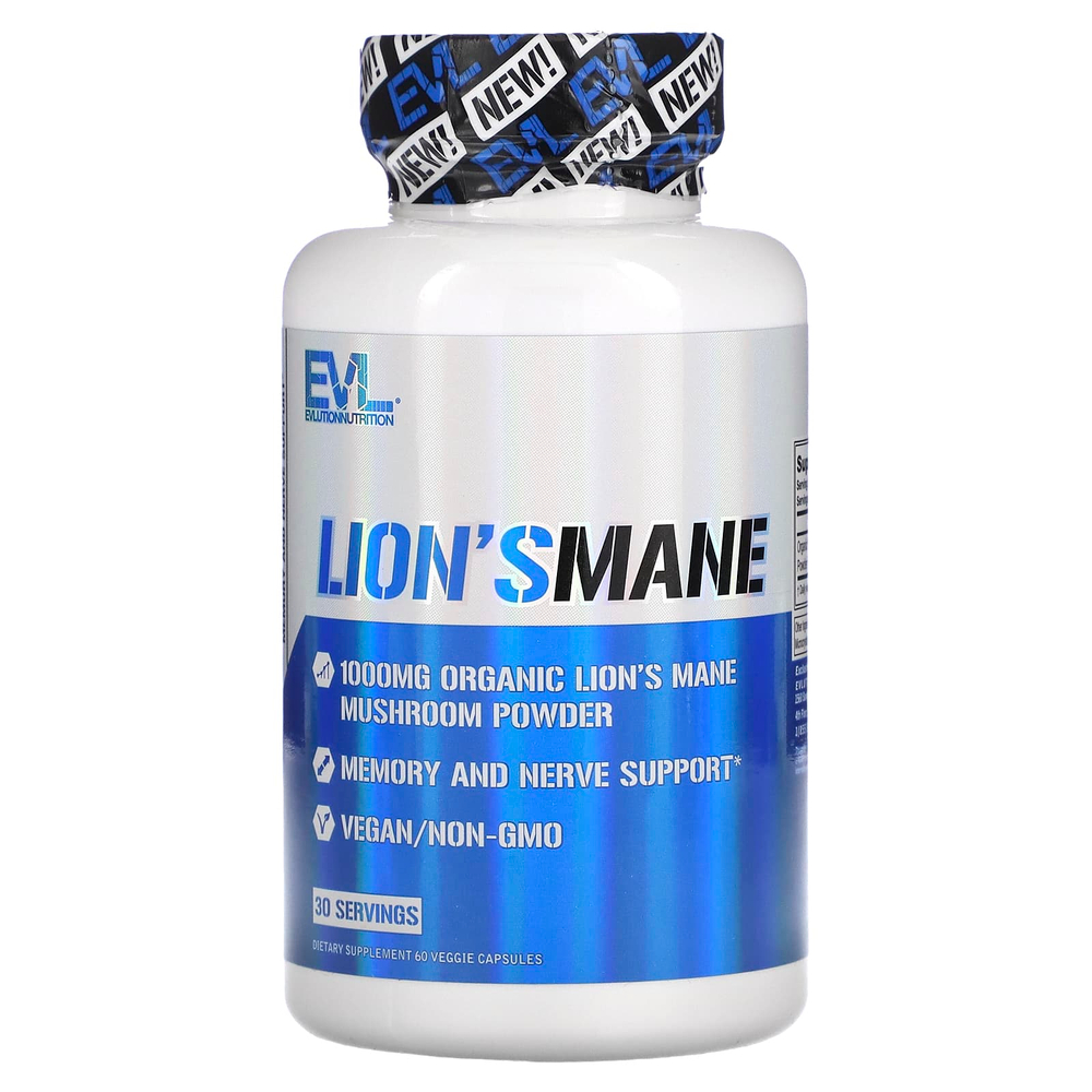 EVLution Nutrition, ежовик гребенчатый, 60 вегетарианских капсул (500 мг в 1 капсуле)