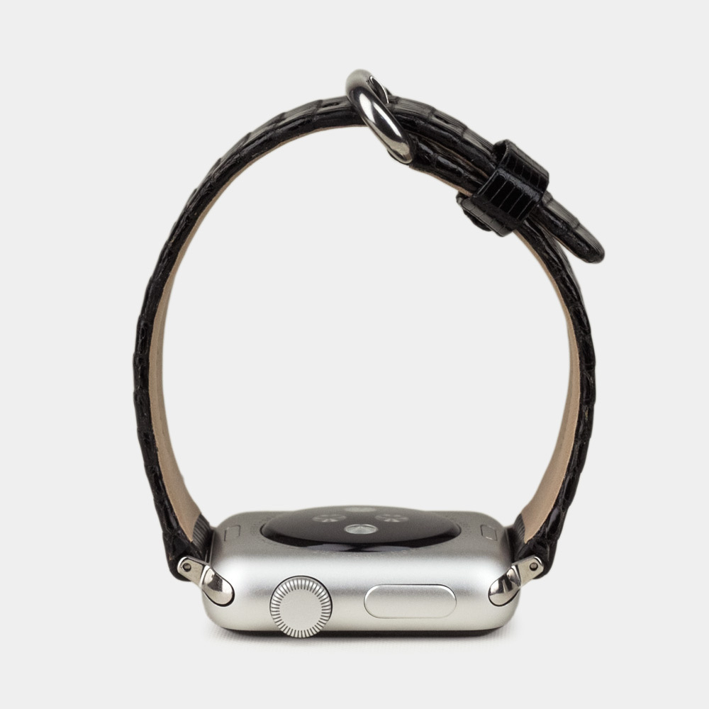 Ремешок для Apple Watch 40/41/42 mm из кожи ящерицы, черного цвета