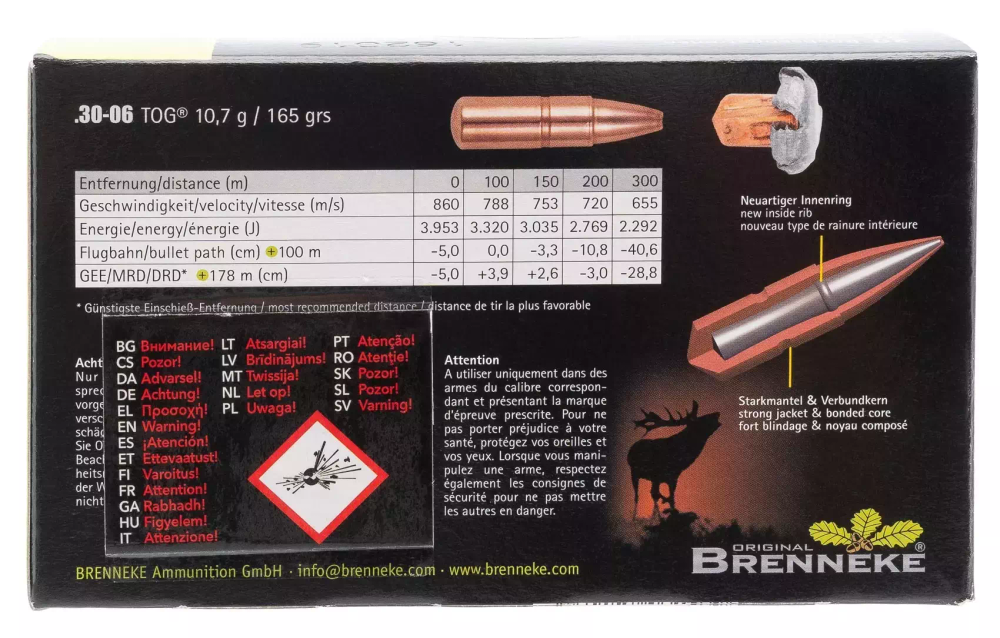 Патрон .30-06 SPRG BRENNEKE TOG 10,7г, коробка 20 шт.