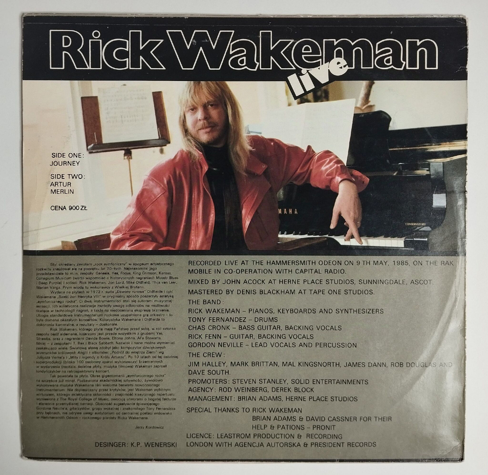 Винтажная виниловая пластинка LP Rick Wakeman Live (Польша 1987)