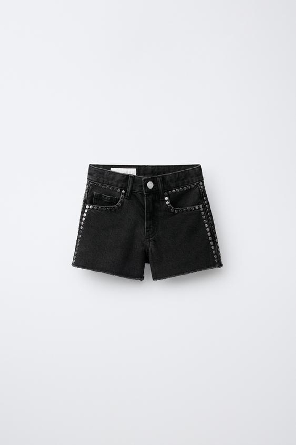 ZARA ДЖИНСОВЫЕ ШОРТЫ С ЗАКЛЕПКАМИ, ЧЕРНЫЙ