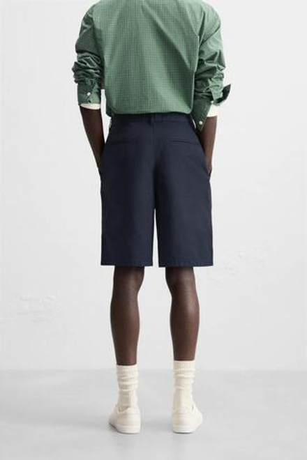 ZARA ШОРТЫ RELAXED FIT СО СКЛАДКАМИ, МОРСКОЙ ТЕМНО-СИНИЙ