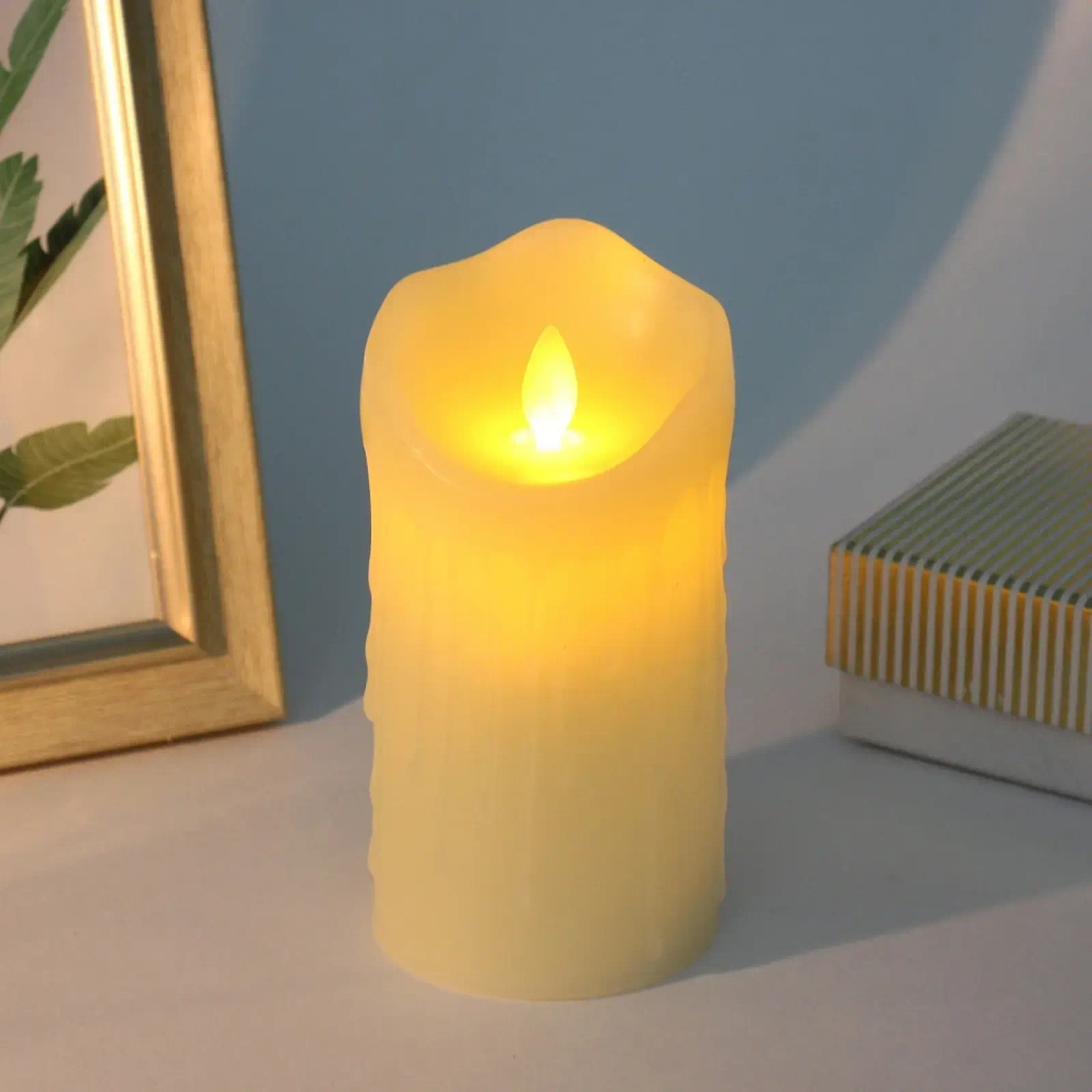 Сувенир с подсветкой «Свеча восковая - Небесная» 7,5*15 см - облита воском (работает от батареек 3 ААА)