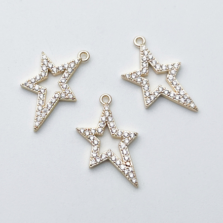 Подвеска Звезда, цвет золото, фианиты, размер 20*12 мм, цена за 1 шт