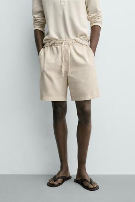 ZARA ШОРТЫ КЛАССИЧЕСКОГО КРОЯ ИЗ РЕЛЬЕФНОЙ ТКАНИ, СВЕТЛО-БЕЖЕВЫЙ