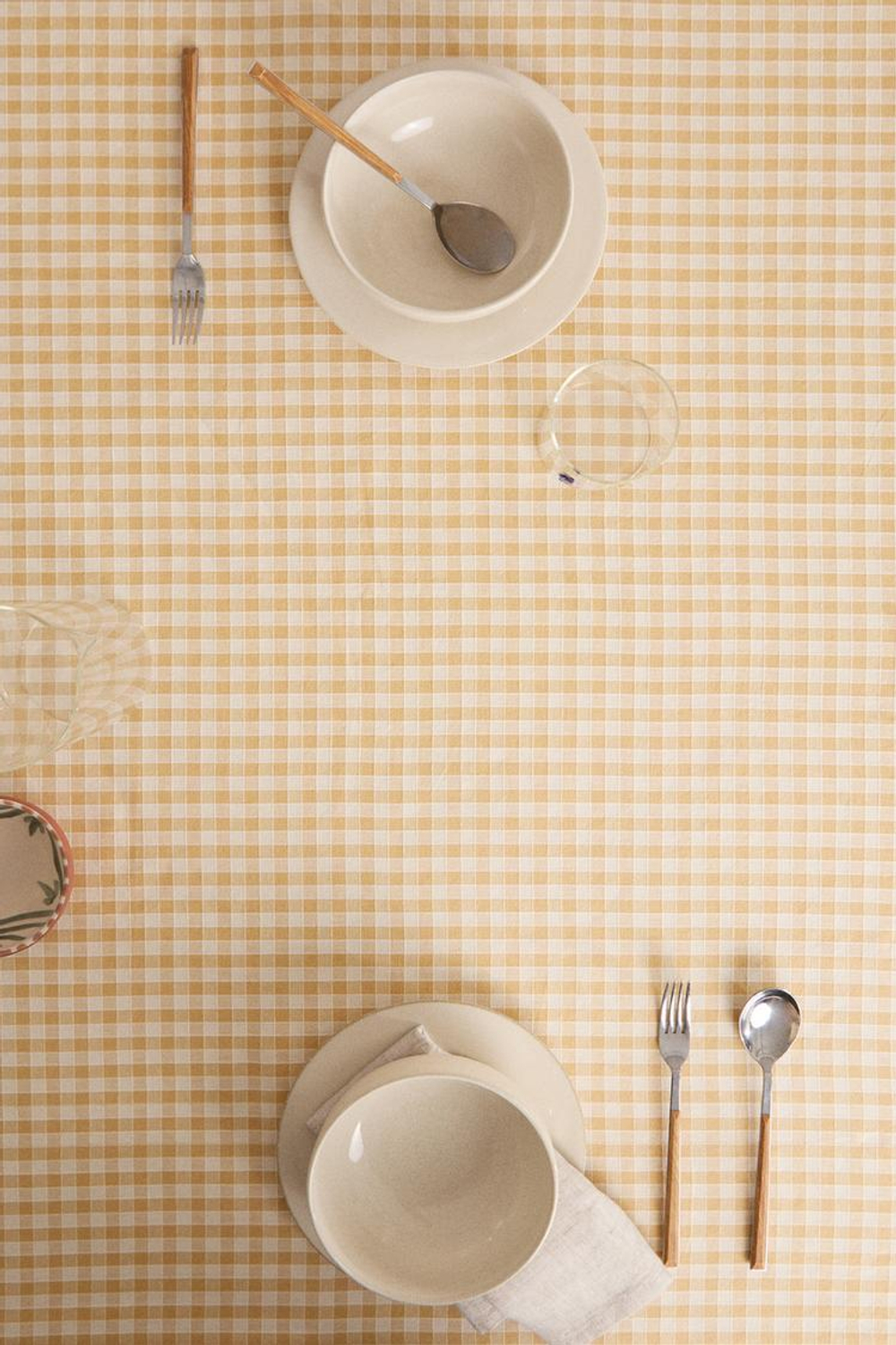 ZARA HOME ХЛОПКОВАЯ СКАТЕРТЬ В КЛЕТКУ, ВАНИЛЬНЫЙ