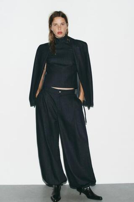 ZARA БРЮКИ-БАГГИ DENIM TRF, ТЕМНЫЙ ИНДИГО