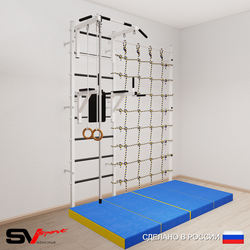 Шведская стенка Sv Sport усиленная 67440 (Турник стандарт/Брусья/Канат/Кольца/Мат 2м/Канатный лаз)