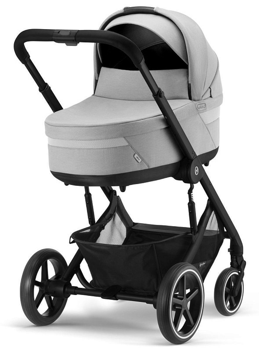 Коляска 3 в 1 Cybex Balios S Lux BLK и автокресло Aton B2 i-Size Volcano Black с базой isofix Base One Lava Grey с дождевиком