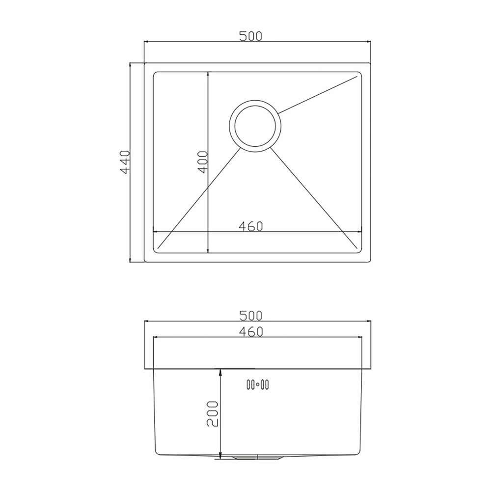 Мойка подст.монтаж 50х44 (3,0) вып 3 1/2  MIXLINE PRO 20см с сифоном (сатин)