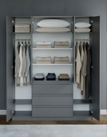 Шкаф 160х50х220, Марм, для одежды распашной 4 двери 3 ящика со штангой и полками, графит, Dipriz