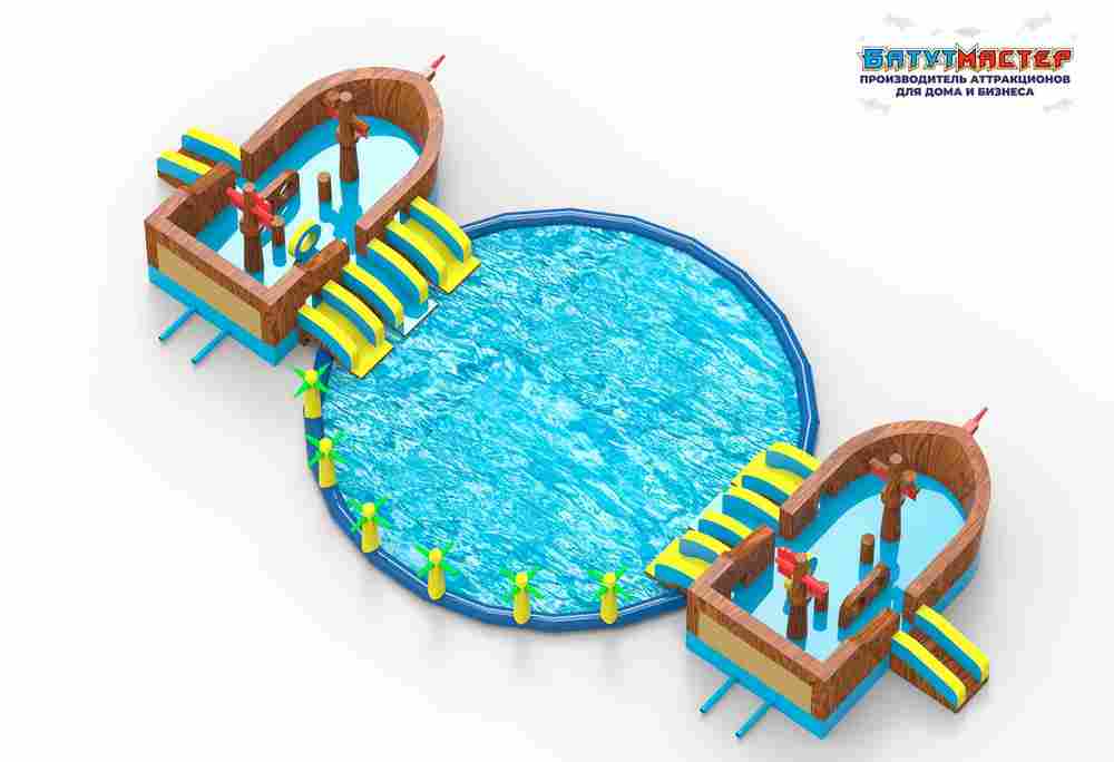 Надувной аквапарк с бассейном и горками «Пиратская бухта», 31×15×8,5 м