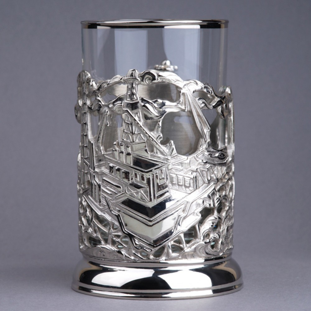 Подстаканник "Нефть" с  никелированием в подарочном футляре