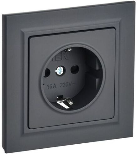 Розетка СП BRITE РСР14-1-0-БрГ 16А в сборе с заземл. защ. шторки графит IEK BR-R14-16-K53-F