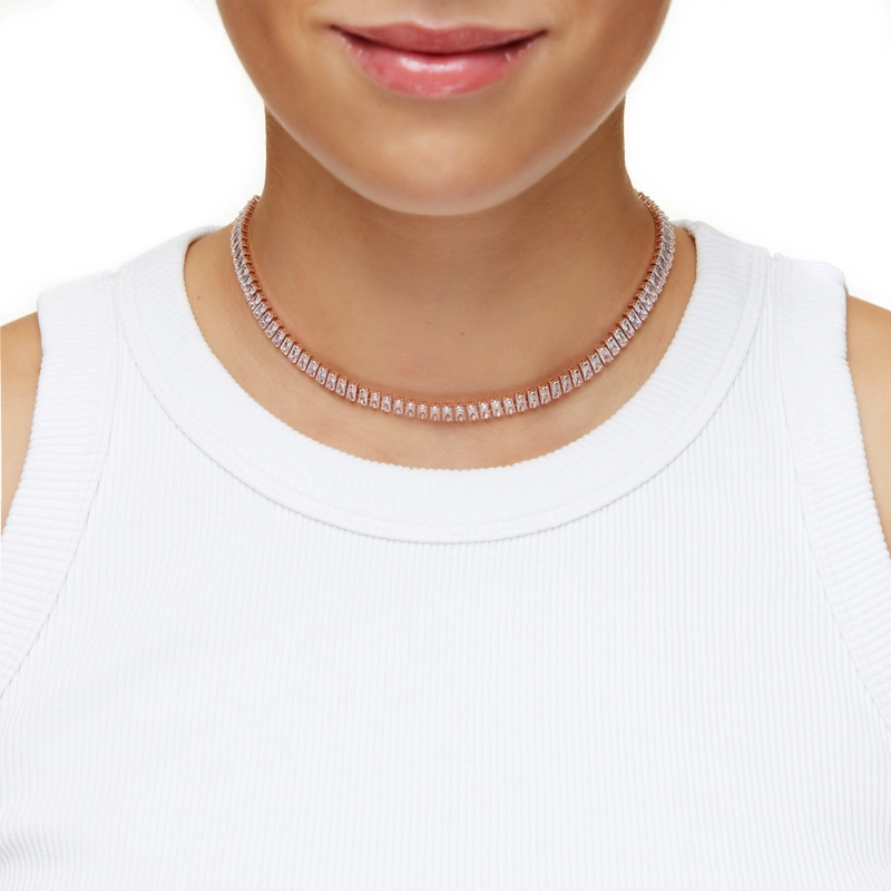 Колье Розовый Золотой Багет – Прозрачное