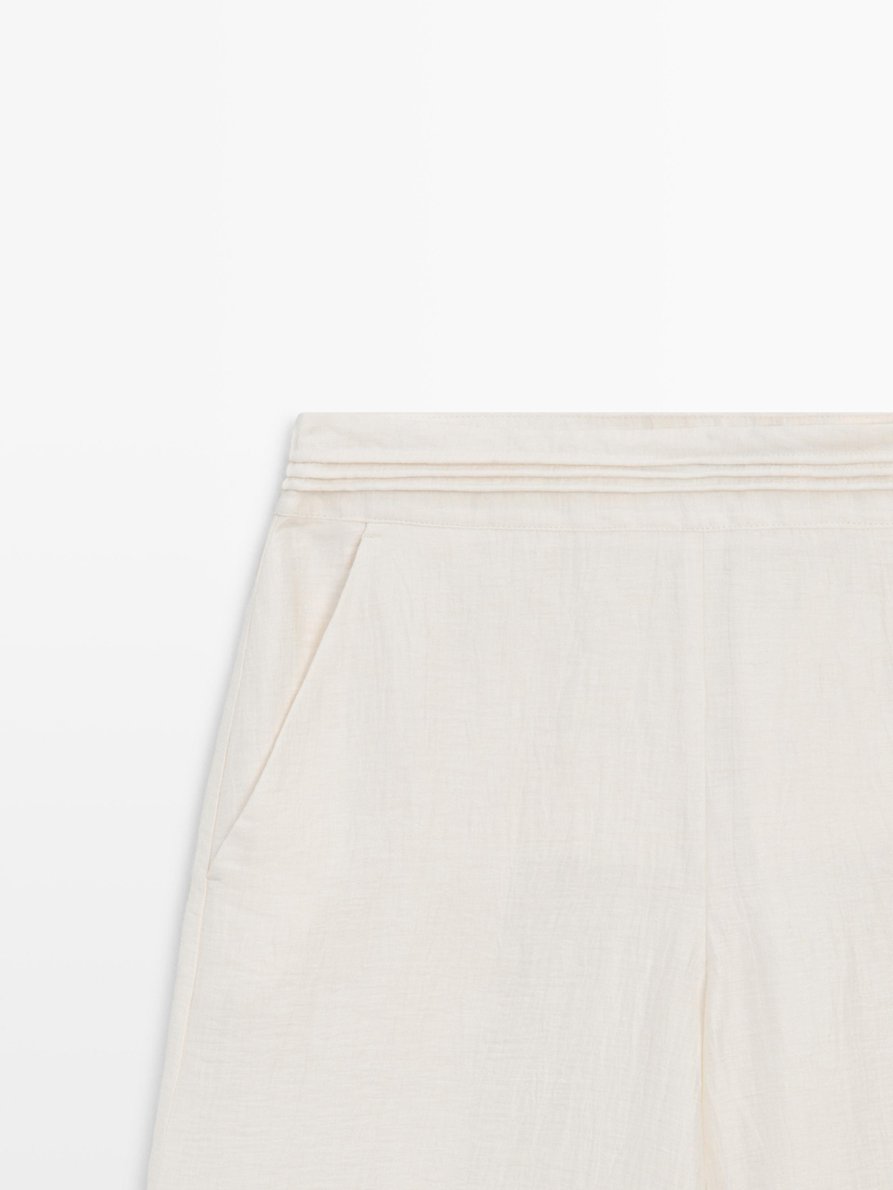 Massimo Dutti Струящиеся брюки из смесовой льняной ткани с декоративным поясом, белый