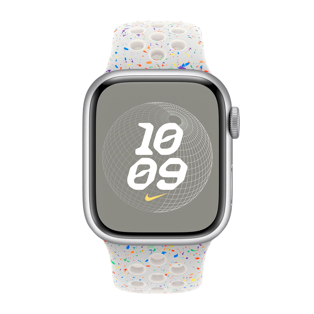 Умные часы Apple Watch Series 9 GPS, 41mm, Silver Aluminium Case with Nike Sport Band M/L, Pure Platinum (Серебристый) MR9M3