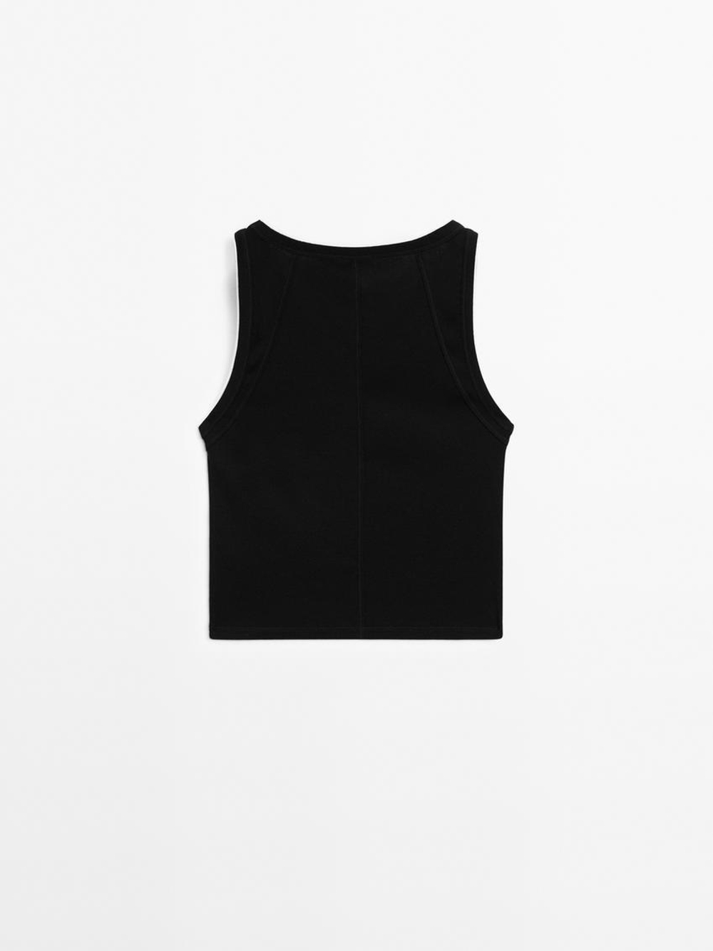 Massimo Dutti Футболка из хлопка в рубчик, черный