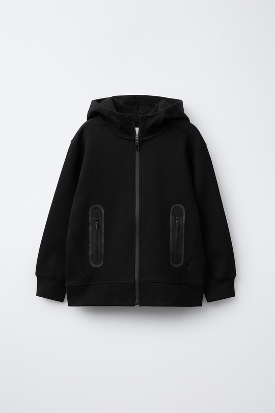 ZARA СПОРТИВНАЯ ТОЛСТОВКА НА МОЛНИИ ИЗ ТКАНИ ИНТЕРЛОК, ЧЕРНЫЙ