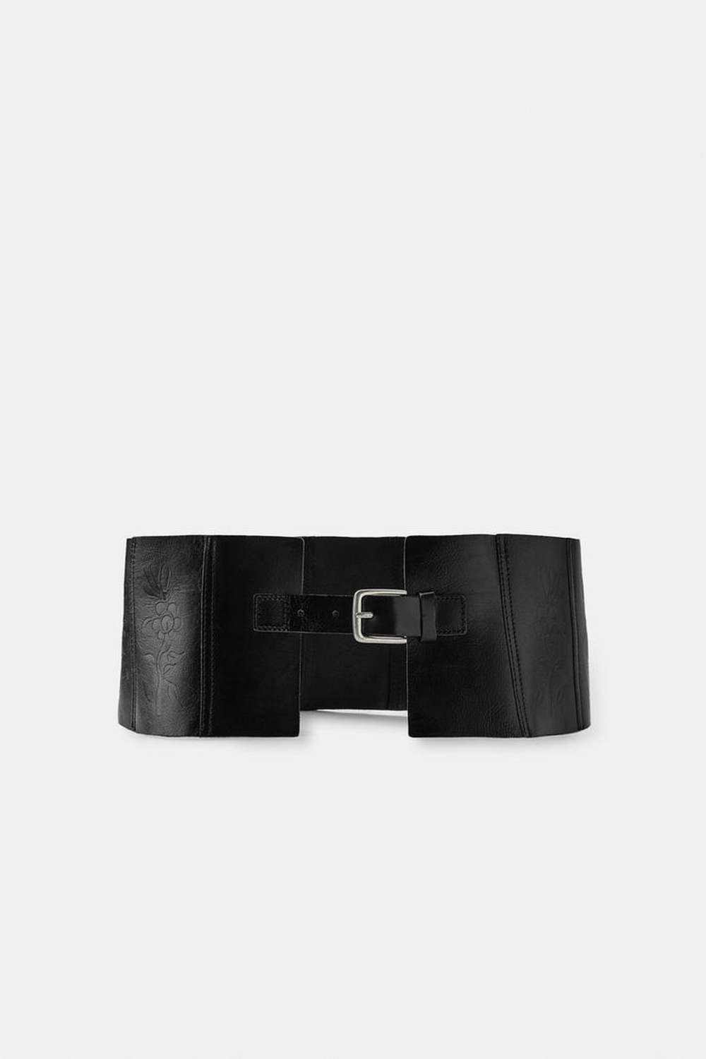 ZARA КОЖАНЫЙ РЕМЕНЬ-КОРСЕТ С ТЕКСТУРОЙМ, ЧЕРНЫЙ