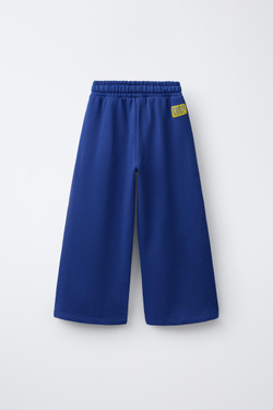 ZARA БРЮКИ WIDE LEG С ЛАМПАСАМИ, ЯРКО-СИНИЙ
