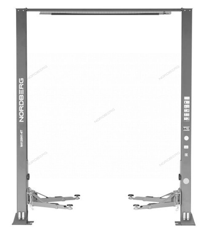 NORDBERG (N4120HE-4G) Подъемник 380V 2х стоечный 4т с верхней синхронизацией, H=3,6 м, с электростопорами (серый)