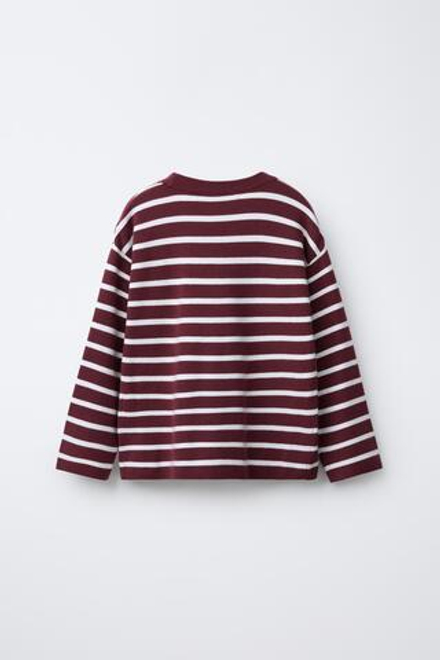 ZARA ТРИКОТАЖНАЯ ФУТБОЛКА В ПОЛОСКУ, БОРДОВЫЙ/ЭКРЮ