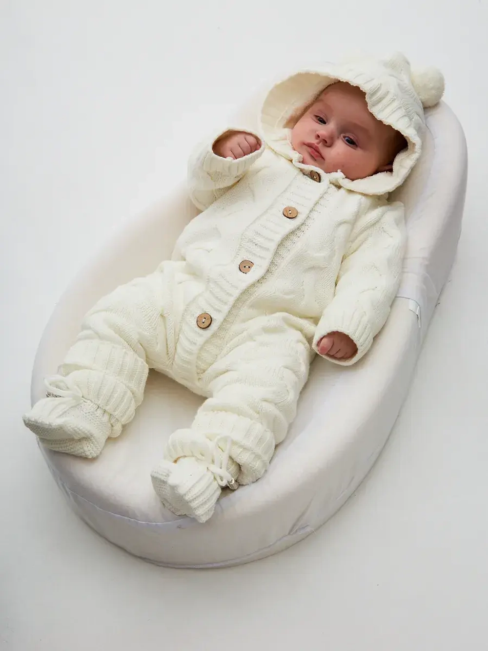 Комбинезон вязаный новорожденному утеплен мехом