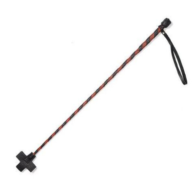 Красно-черный кожаный стек с крестообразным наконечником - 70 см. (Цвет: красный с черным)