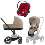 Коляска 3 в 1 Cybex Priam IV Rosegold complete и автокресло Aton B2 i-Size Dynamic Red Cozy Beige