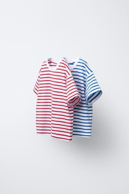 ZARA НАБОР ИЗ ДВУХ ФУТБОЛОК В ПОЛОСКУ, СИНИЙ/БЕЛЫЙ